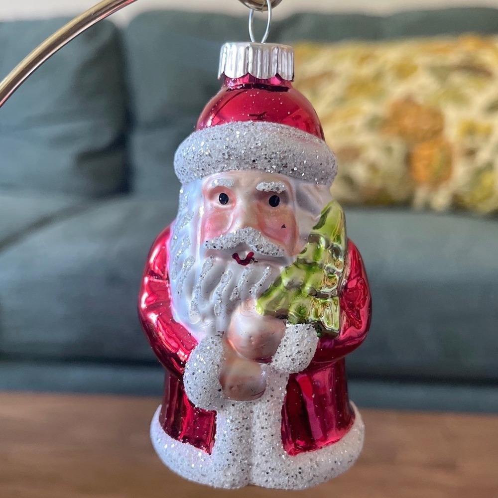 Radko Shiny Brite Glitter Santa tree Ornament red green